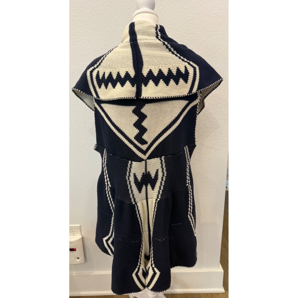 Chaps Women's 1X Blue Cream Aztec Geometric Knit Vest‎ Sleeveless Shawl Collar